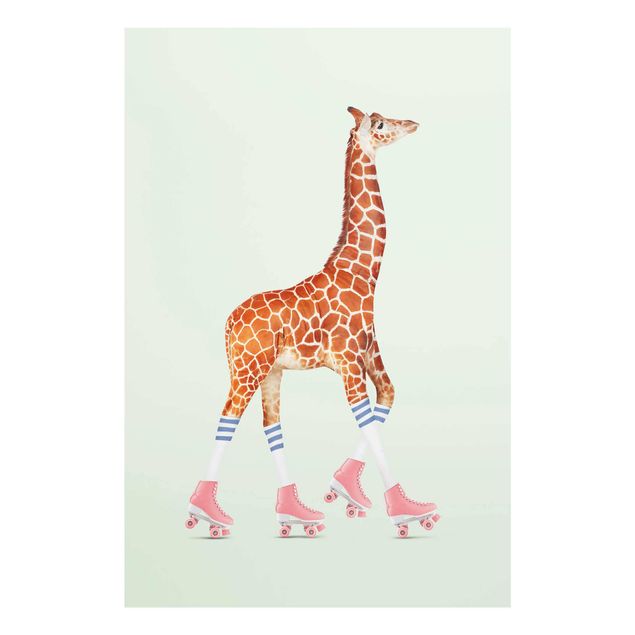 Cuadros de cristal animales Giraffe With Roller Skates