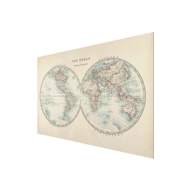 Tableros magnéticos de vidrio Vintage World Map The Two Hemispheres
