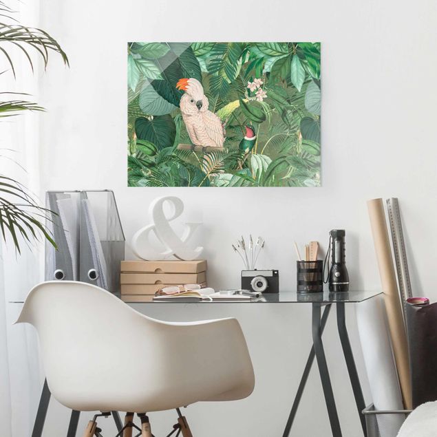 Cuadros de plantas naturales Vintage Collage - Kakadu And Hummingbird