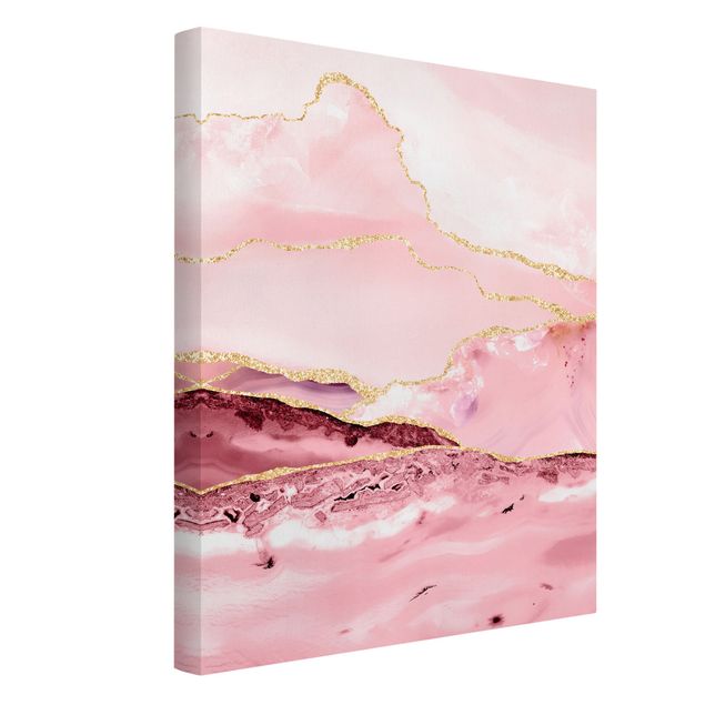 Cuadros de paisajes de montañas Abstract Mountains Pink With Golden Lines