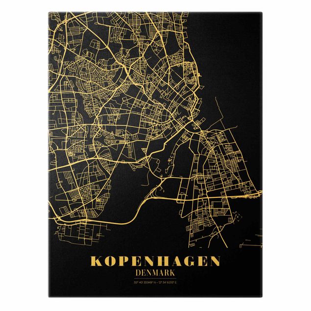 Cuadros en lienzo Copenhagen City Map - Classic Black