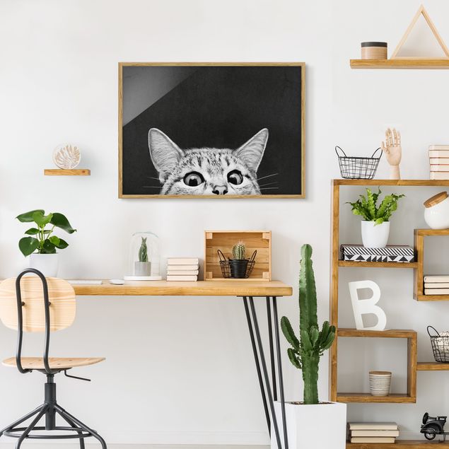 Cuadro con gato Illustration Cat Black And White Drawing
