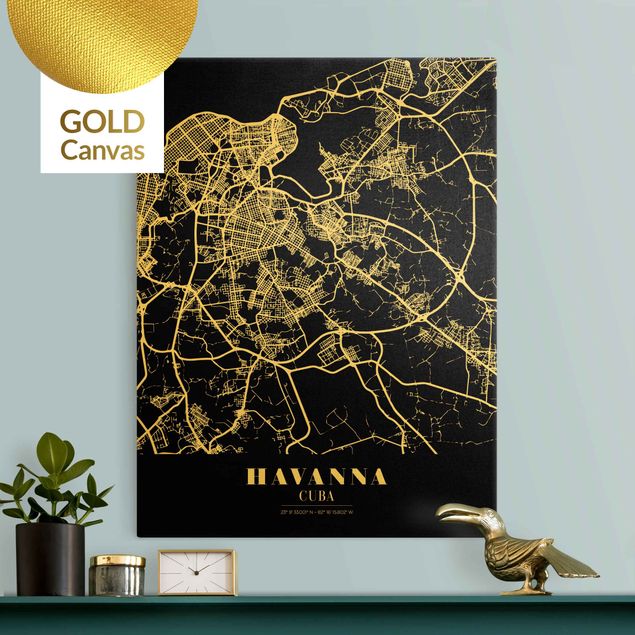 Lienzos de mapamundi Havana City Map - Classic Black