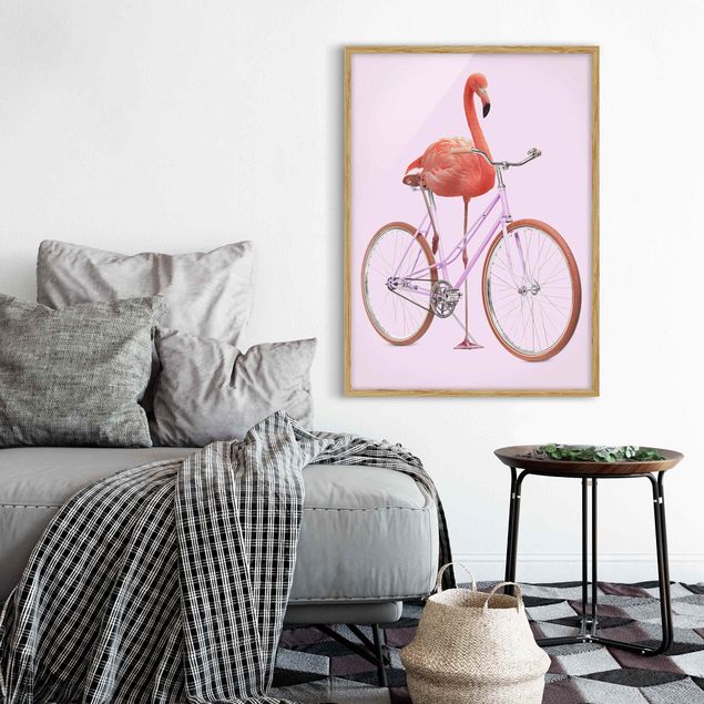 Pósters enmarcados de cuadros famosos Flamingo With Bicycle