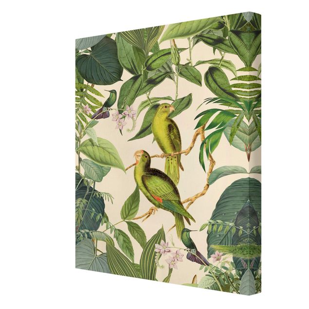 Cuadros de flores modernos Vintage Collage - Parrots In The Jungle