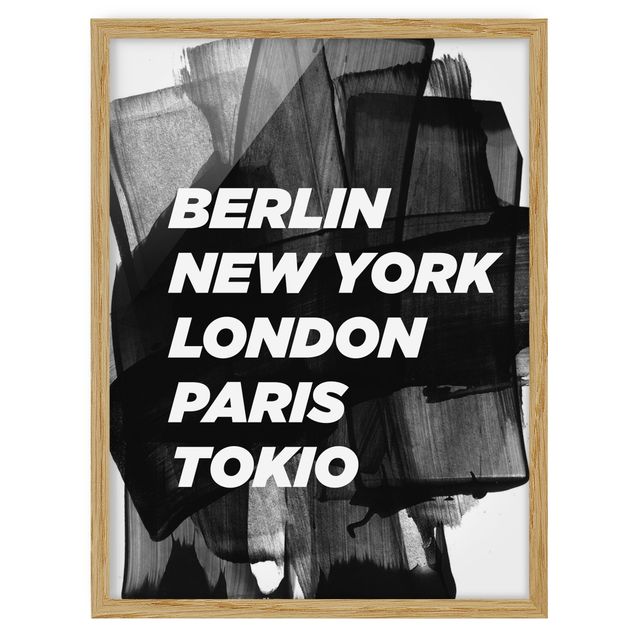 Pósters enmarcados en blanco y negro Berlin New York London