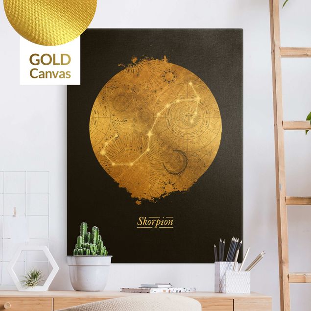 Lienzos dorados Zodiac Sign Scorpio Gray Gold