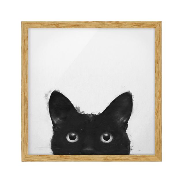 Pósters enmarcados de animales Illustration Black Cat On White Painting