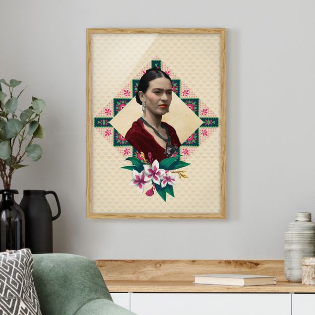Pósters enmarcados de cuadros famosos Frida Kahlo - Flowers And Geometry