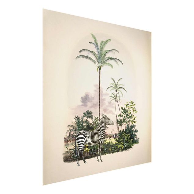 Cuadros de cristal paisajes Zebra Front Of Palm Trees Illustration