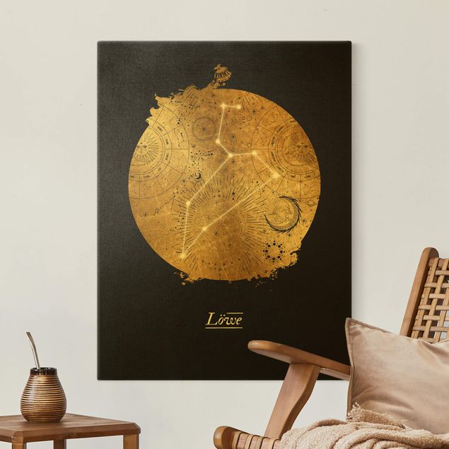 Lienzo leon y leona Zodiac Sign Leo Gray Gold