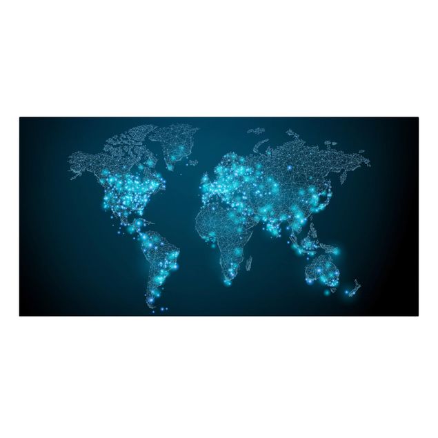 Cuadro azul Connected World World Map