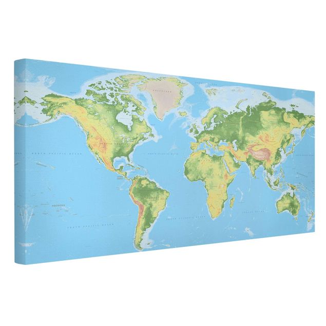 Lienzos de mapamundi Physical World Map
