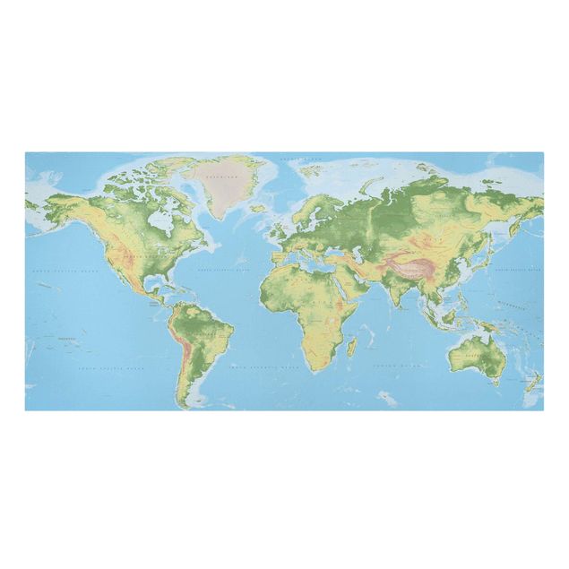 Cuadros en tonos azules Physical World Map