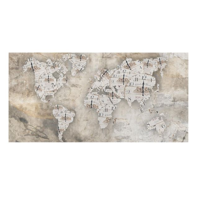 Lienzos de mapamundi Shabby Clocks World Map