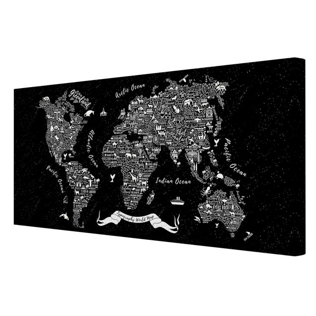 Cuadros Typography World Map Black