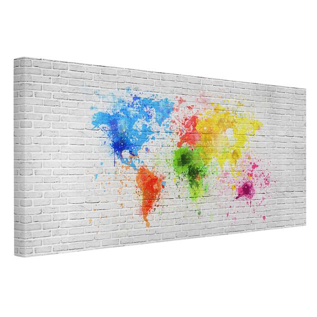 cuadros-3d White Brick Wall World Map