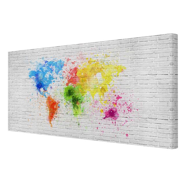 Cuadros multicolores White Brick Wall World Map