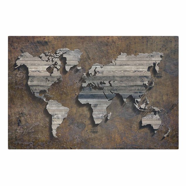Cuadros marrón Wooden Grid World Map