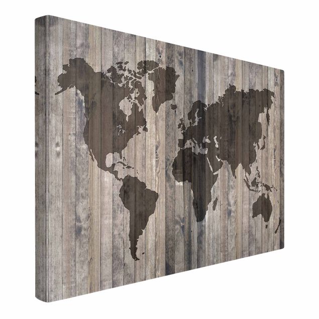 Lienzos de mapamundi Wood World Map