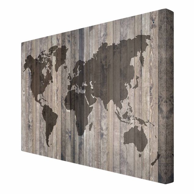 Lienzos decorativos Wood World Map