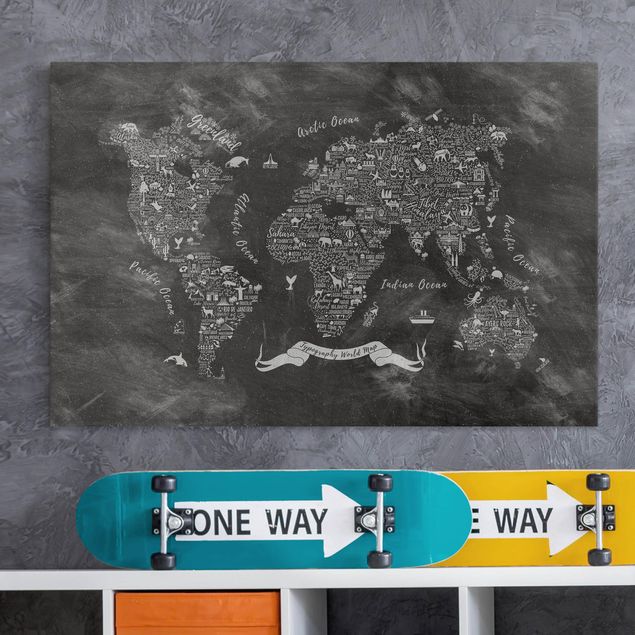 Lienzos de ciudades Chalk Typography World Map