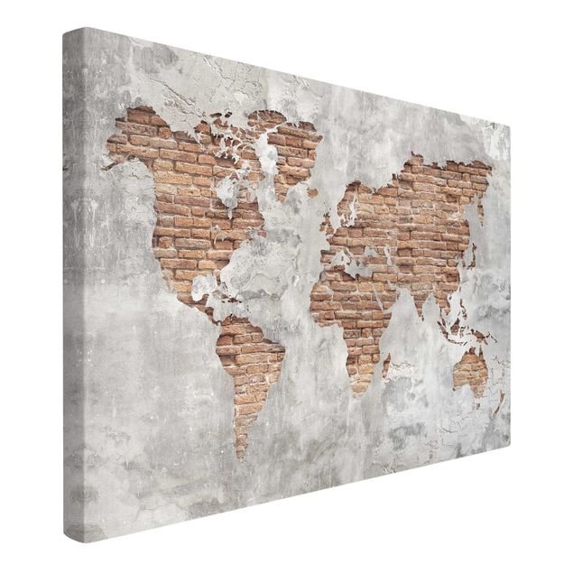 Cuadros 3d Shabby Concrete Brick World Map