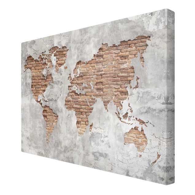 Cuadros decorativos Shabby Concrete Brick World Map