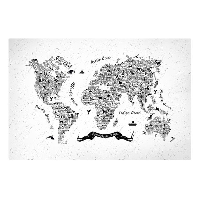 Cuadros modernos blanco y negro Typography World Map White