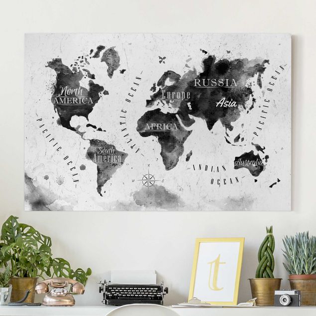 Lienzos de ciudades World Map Watercolour Black