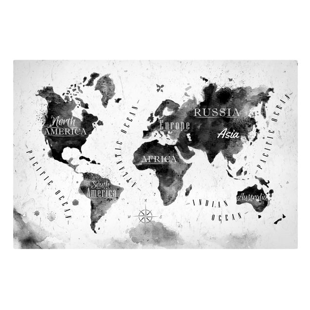 Cuadros a blanco y negro World Map Watercolour Black