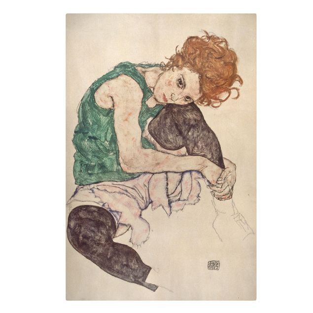 Lienzos de cuadros famosos Egon Schiele - Sitting Woman With A Knee Up