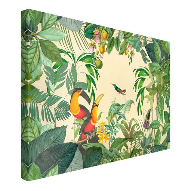 Lienzos de flores Vintage Collage - Birds In The Jungle