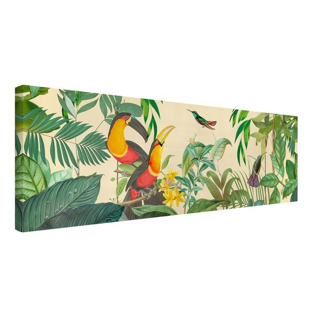 Cuadros en lienzo de flores Vintage Collage - Birds In The Jungle