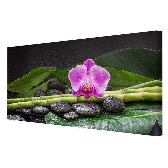 Cuadros de bambú Green Bamboo With Orchid Flower