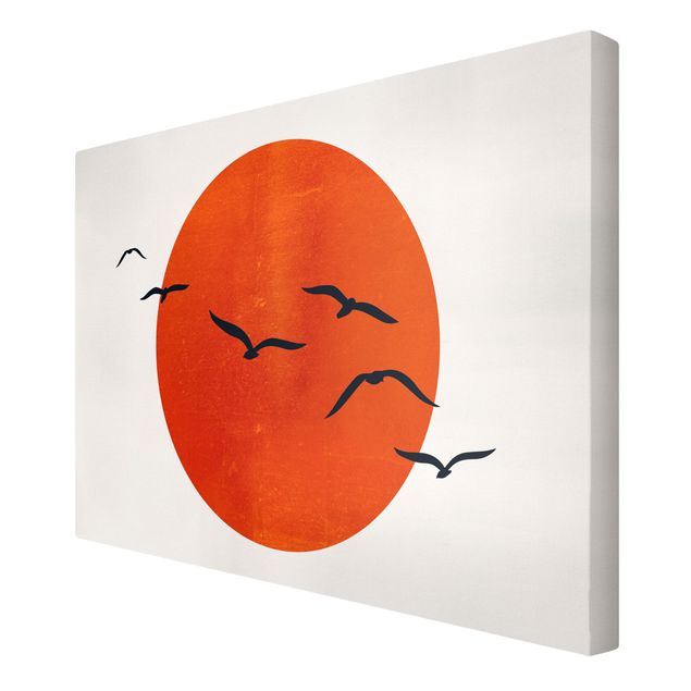 Lienzos paisajes Flock Of Birds In Front Of Red Sun I