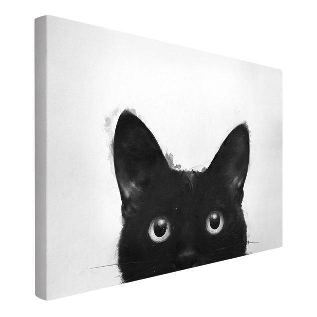 Cuadro con gato Illustration Black Cat On White Painting