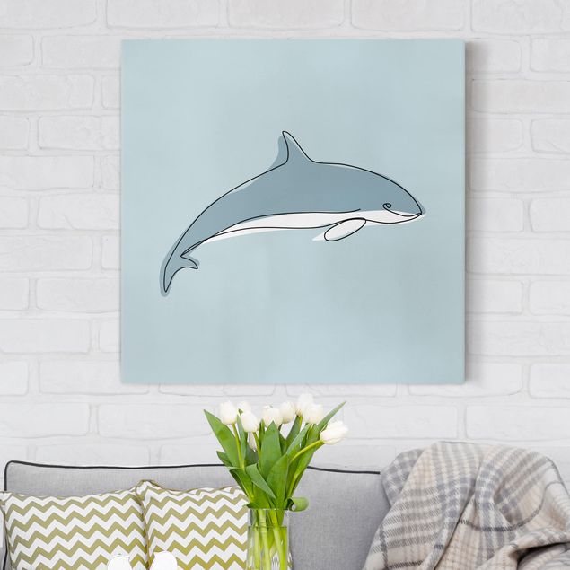 Cuadros en tonos azules Dolphin Line Art