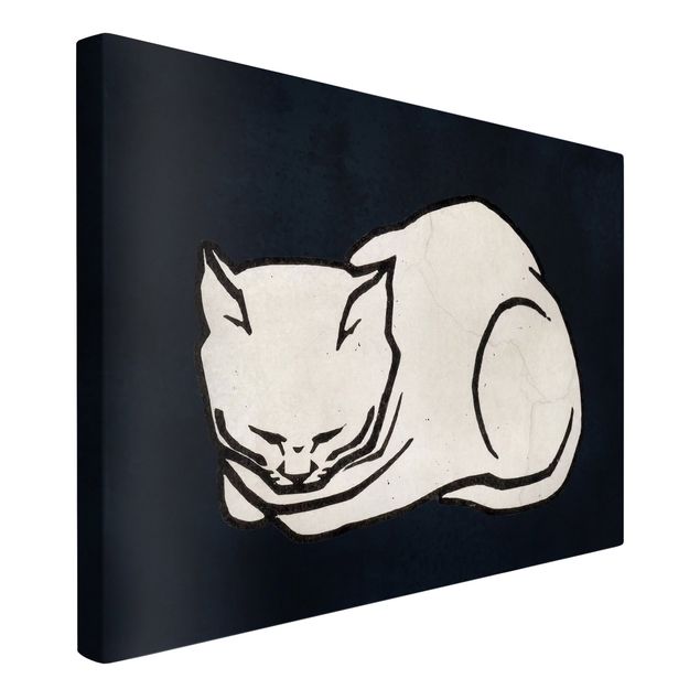 Lienzos en blanco y negro Sleeping Cat Illustration