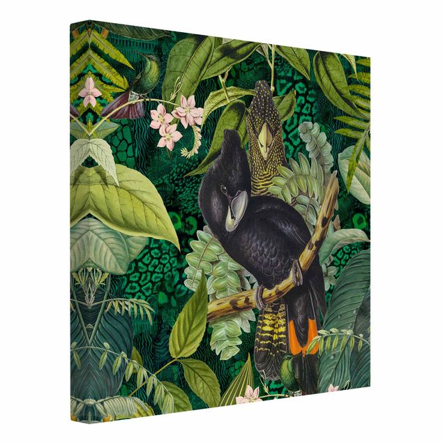 Cuadros en lienzo de flores Colourful Collage - Cockatoos In The Jungle