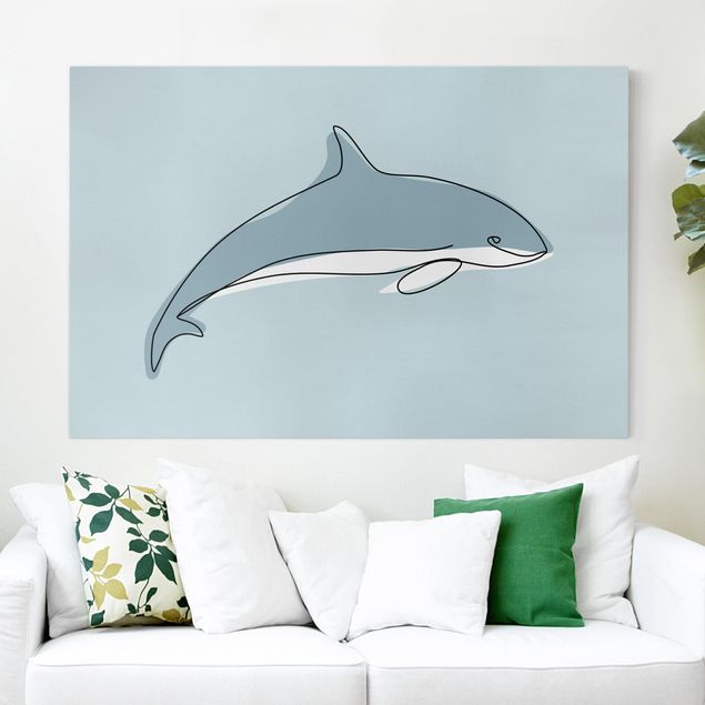 Cuadros azules Dolphin Line Art