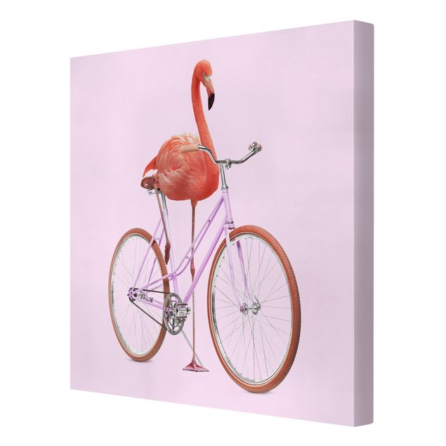 Cuadro naranja Flamingo With Bicycle