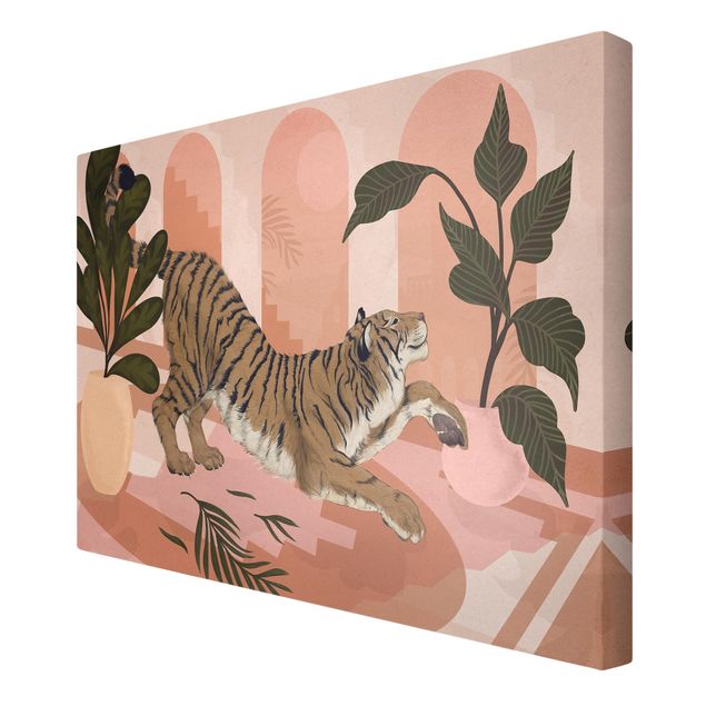 Lienzos de animales Illustration Tiger In Pastel Pink Painting