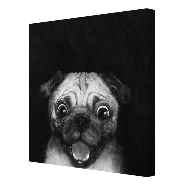 Láminas de cuadros famosos Illustration Dog Pug Painting On Black And White