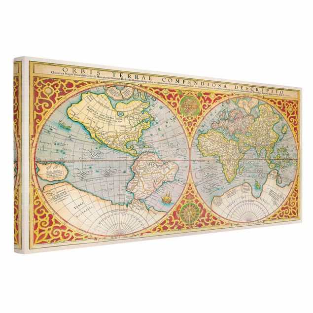 Lienzos vintage Historic World Map Orbis Descriptio Terrare Compendiosa