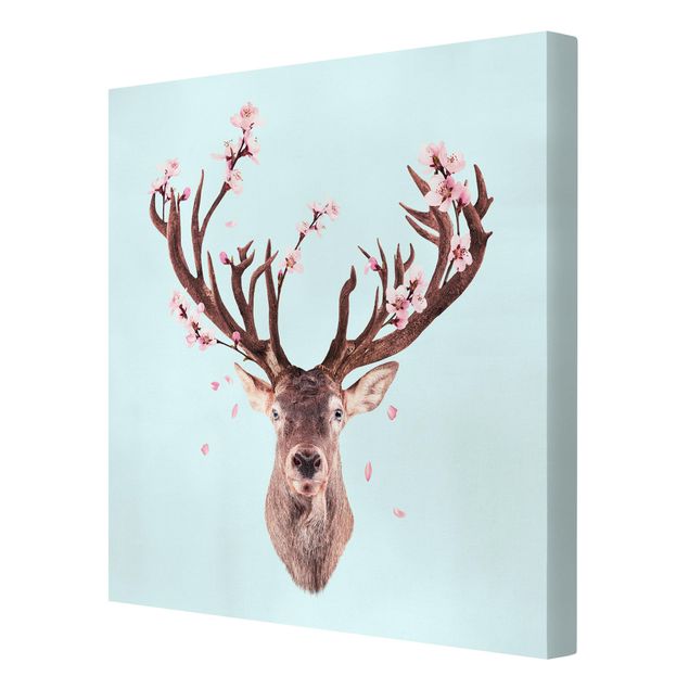 Cuadros azul turquesa Deer With Cherry Blossoms
