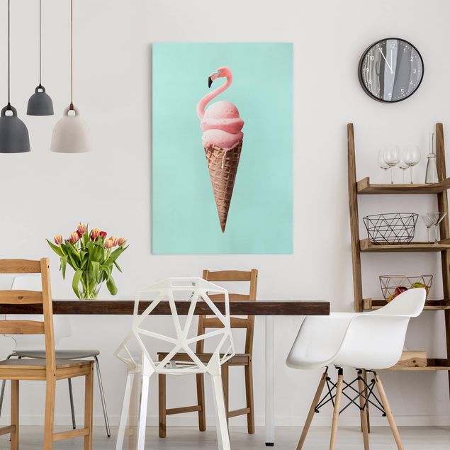 Lienzos de cuadros famosos Ice Cream Cone With Flamingo