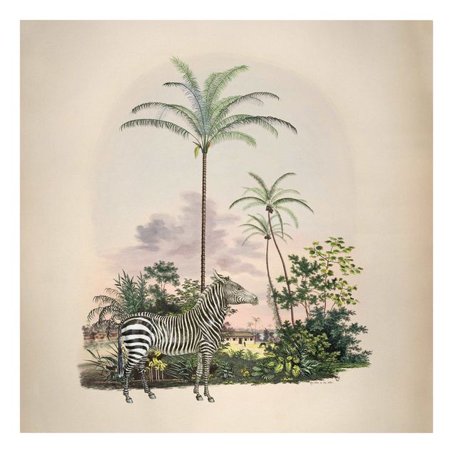 Cuadros de paisajes naturales  Zebra Front Of Palm Trees Illustration