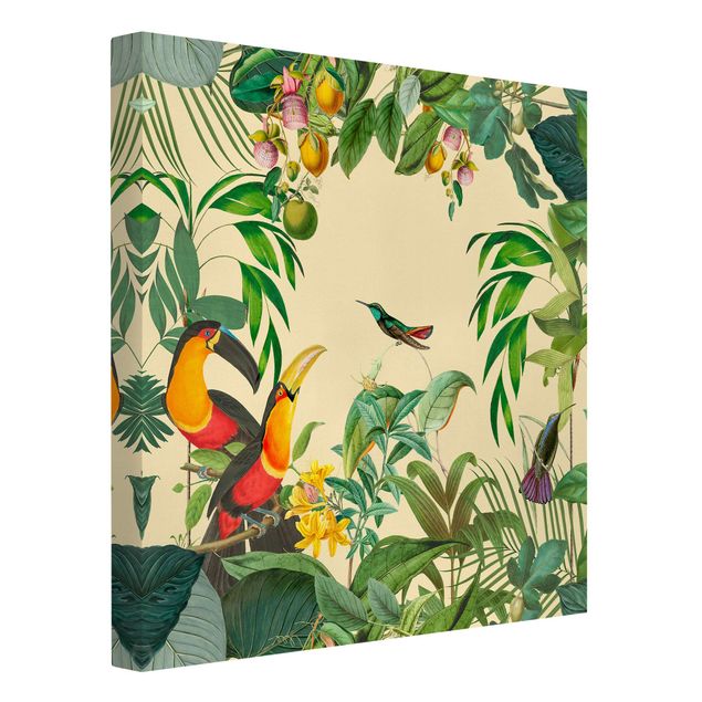 Lienzos de flores Vintage Collage - Birds In The Jungle