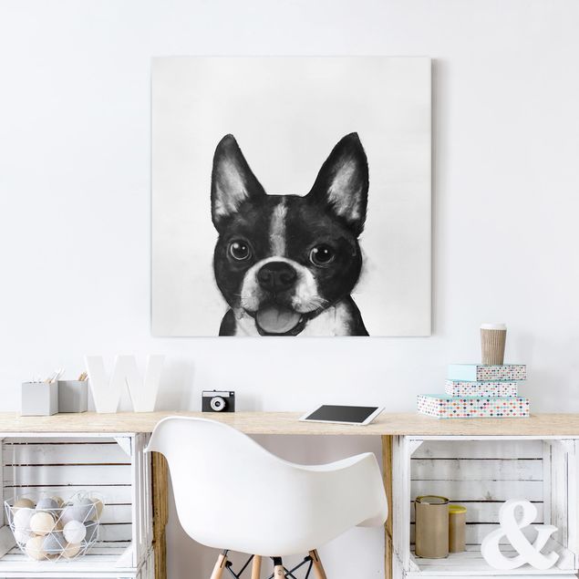 Lienzos de perros Illustration Dog Boston Black And White Painting